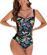 WIN.MAX One Piece Swimsuit Tummy Control Ruched Padded Plus Size UK8 HL