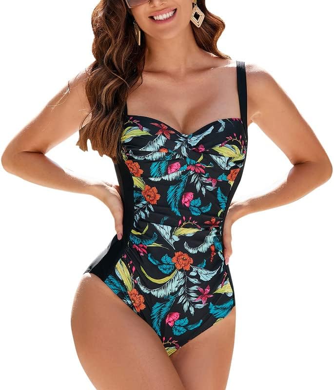 WIN.MAX One Piece Swimsuit Tummy Control Ruched Padded Plus Size C-DD