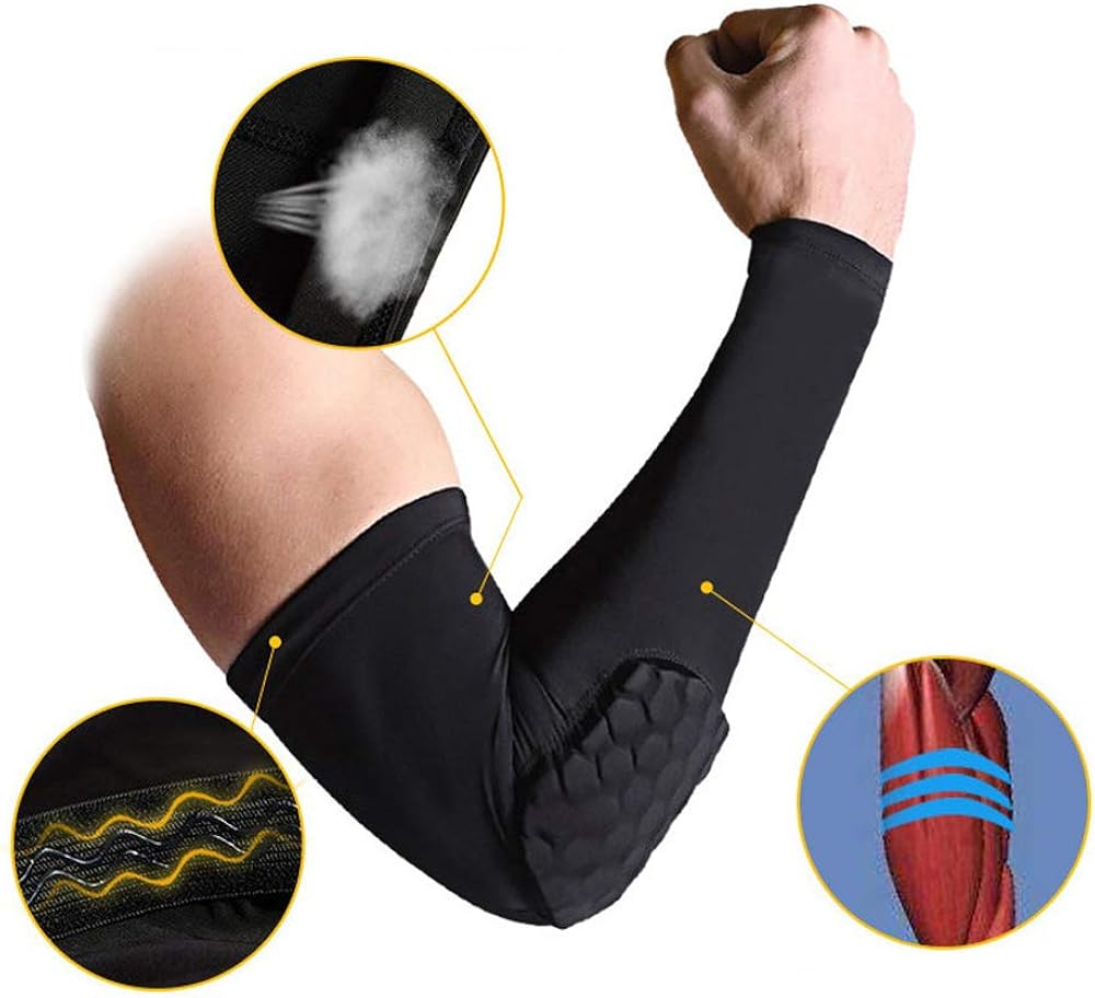 2PCS Elbow Padded Sleeve Compression Arm Guard Honeycomb Elbow Pads for Volleyball, Basketball, Football, Cycling Outdoor All Contact Sports,Youth Adult Sizes: Clothing