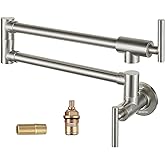 WOWOW Pot Filler Faucet Brushed Nickel, Brass Pot Filler Wall Mount Kitchen Stove Faucet with Double Joint Swing Arms
