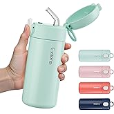 Exllena 10oz Small Insulated Water Bottle with One-Touch Soft Straw Lid, Double-Wall Vacuum Small Travel Water Bottle for Cold&Hot Drinks–Leak-Proof, Mini Flask for Handbag, Yoga, Sport(Mint)