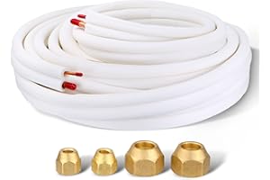 Flngr 50 Ft.Air Conditioning Copper Pipe Extension, 1/4" & 3/8"3/8" PE Thickened for Mini Split AC and Heating Equipment Insulation Coil HVAC Refrigerant with Nuts