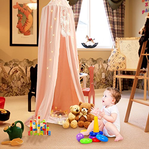 Samyoung Kids Bed Canopy Mosquito Net Witch Hat Style Round Dome Bed Canopy Screen Mantle Bed Curtain Tent Cotton Cloth Hanging Mosquito Net for Cotton Canvas(Pink)