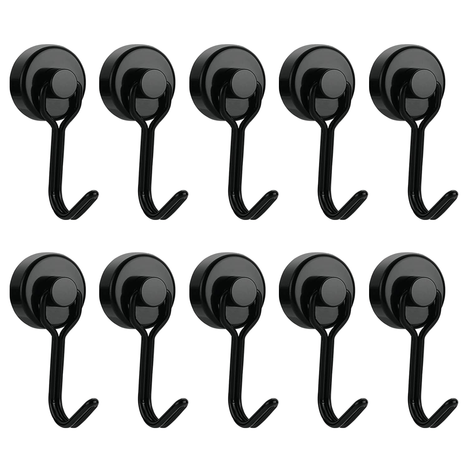 Magnetic Hooks, Pack of 10 Black Magnetic Hooks, Extra Strong, 20 mm Black Magnetic Hooks, Magnetic Hooks, Rotatable and Swivelling (20 mm, Black)