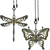 2 Pieces Bronze Ceiling Fan Pull Chains,12 Inch Dragonfly and Butterfly Decor,Pull Chain Extension for Ceiling Light Lamp Fan,Pull Chains for Ceiling Fans and Lights,Ceiling Fan Pull Chain Ornament
