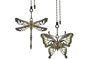 CUTILAND 2 Pieces Bronze Ceiling Fan Pull Chains,12 Inch Dragonfly and Butterfly Decor,Pull Chain Extension for Ceiling Light Lamp Fan,Pull Chains for Ceiling Fans and Lights,Ceiling Fan Pull Chain Ornament