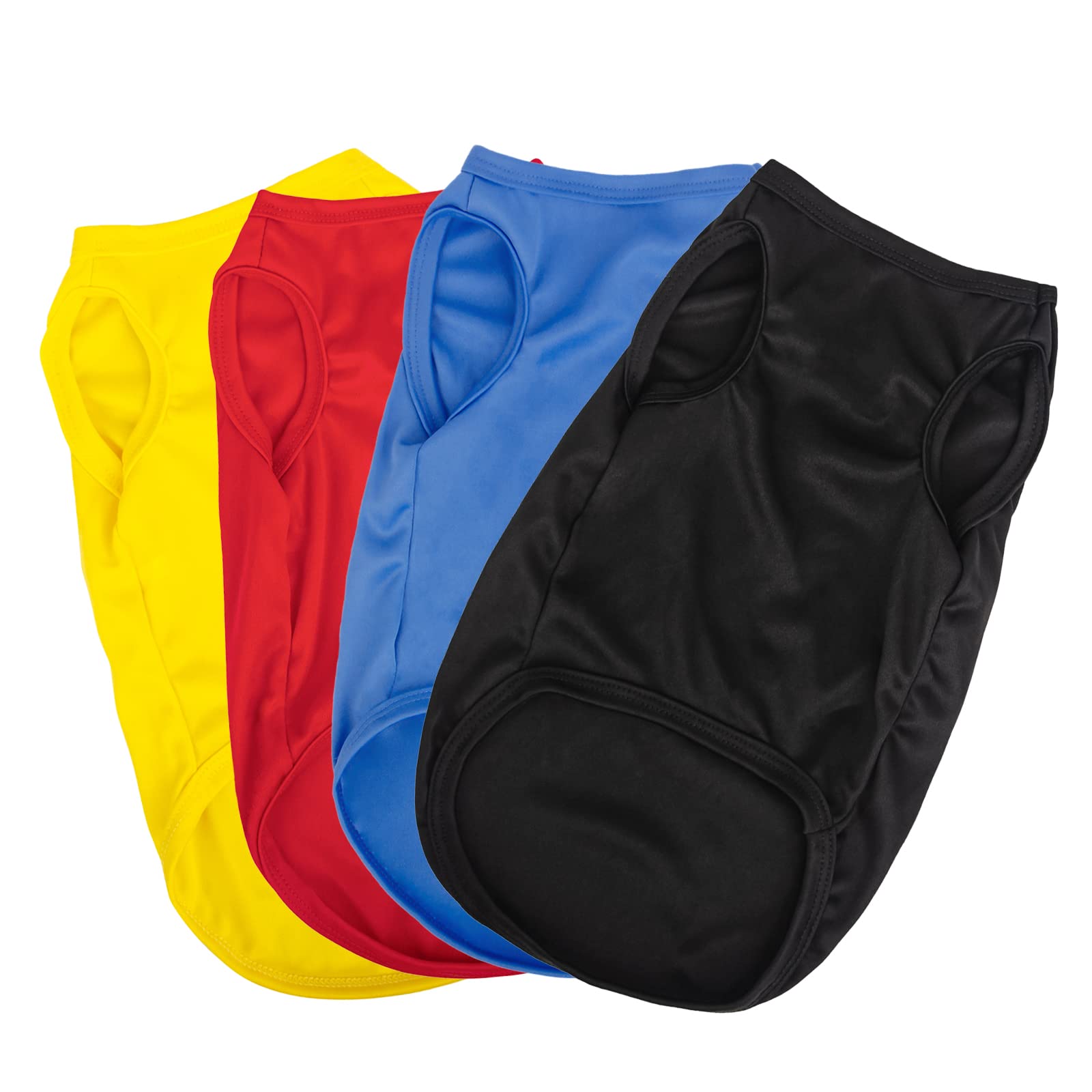 Photo 1 of Hozz 4 Pieces Dog Shirts Pullover Soft Blank Puppy T-Shirt Small Dogs Colorful Solid Pet Summer Clothes Red Yellow Blue Black Plain Shirts Sleeveless Outfit for Most Dogs Cats Puppy Pet no Shrink M