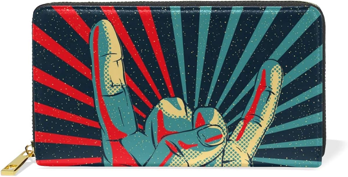 Women Wallet Purse Art Pattern Satisfied Victory Gesture Clutch Bag Zipper Leather