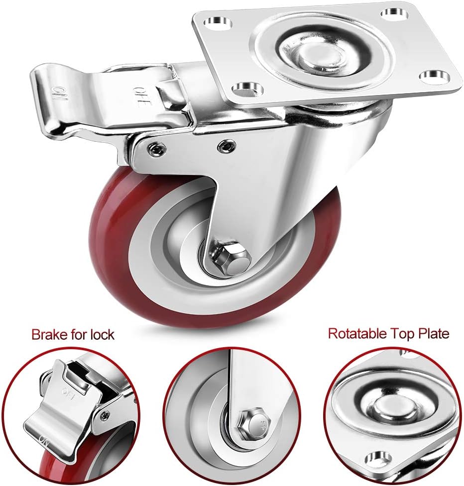 SPACECARE 4 Inches Swivel Caster Wheels, 1360Lbs with 360 Degree Heavy Duty Swivel Locking Casters with Brake Set of 4, No Noise Swivel Plate Castors: Home Improvement