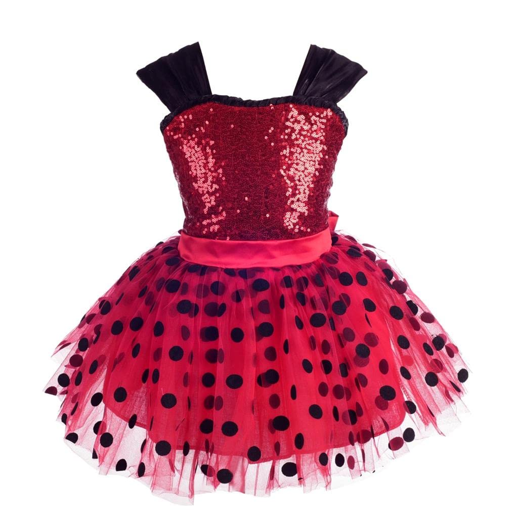 Lito Angels Ladybug Costume Red Polka Dot Fancy Tutu Dress Up Party Outfit for Kids Girls, Halloween Party Outfit Age 7-8 Years