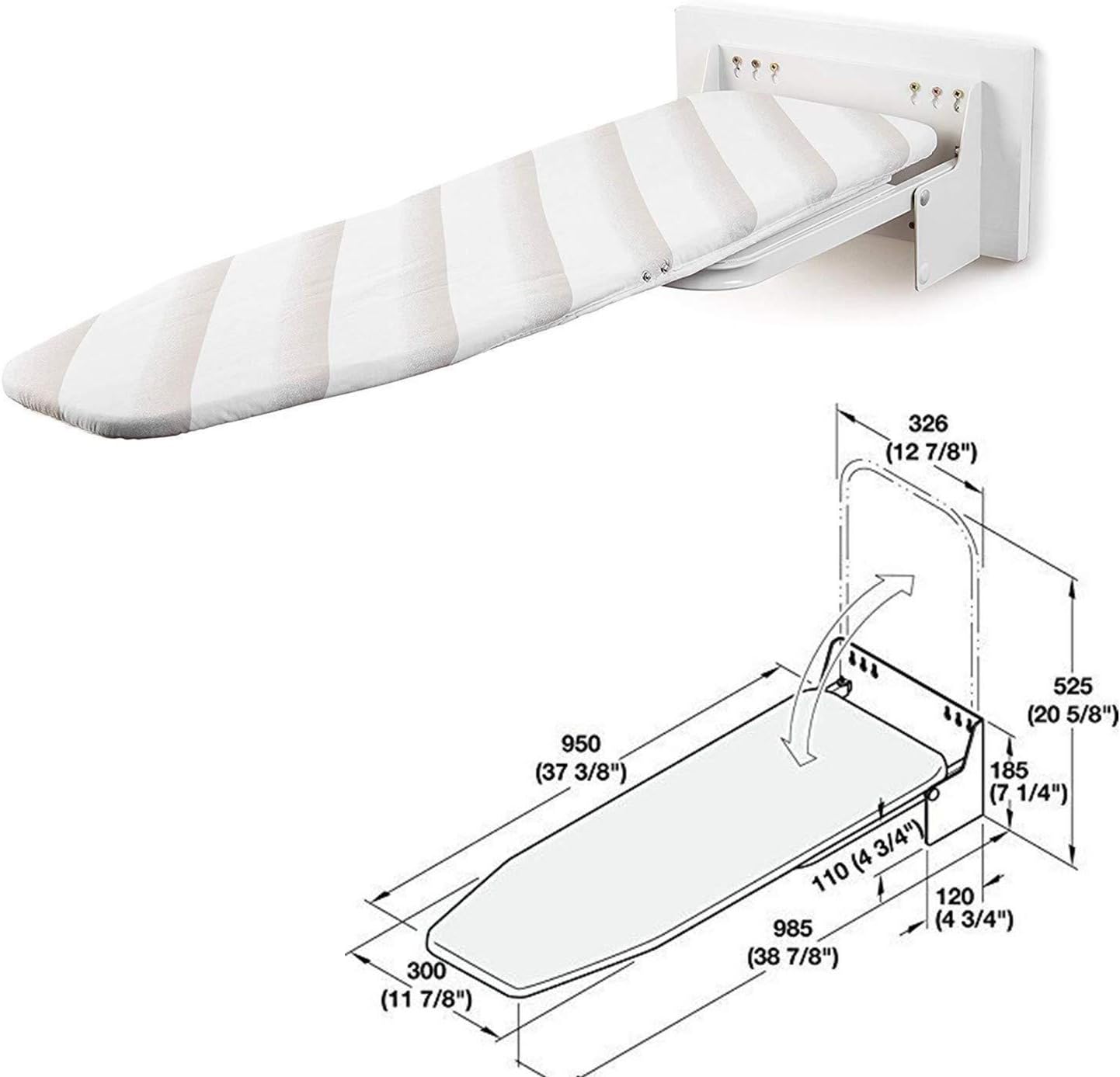 Tcatec Wall Mounted Ironing Board 95 x 30cm Folding Ironing Board with Heat Resistant Cover 180° Rotable Metal Iron Board Space Saving - Image 3