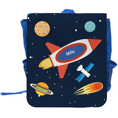 Kinder-Rucksack mit Namen Milo und schönem Weltraum-Motiv für Jungen