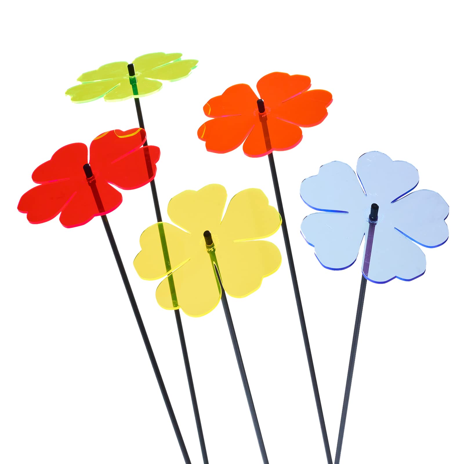 Set of 5 Large Double Blossoms Sun Catcher Garden Decor Ornamental Stakes 75cm, 29.5 inch high Outdoor Yard Accessory Lovely Gardeners Gift, Colour:mixed colours
