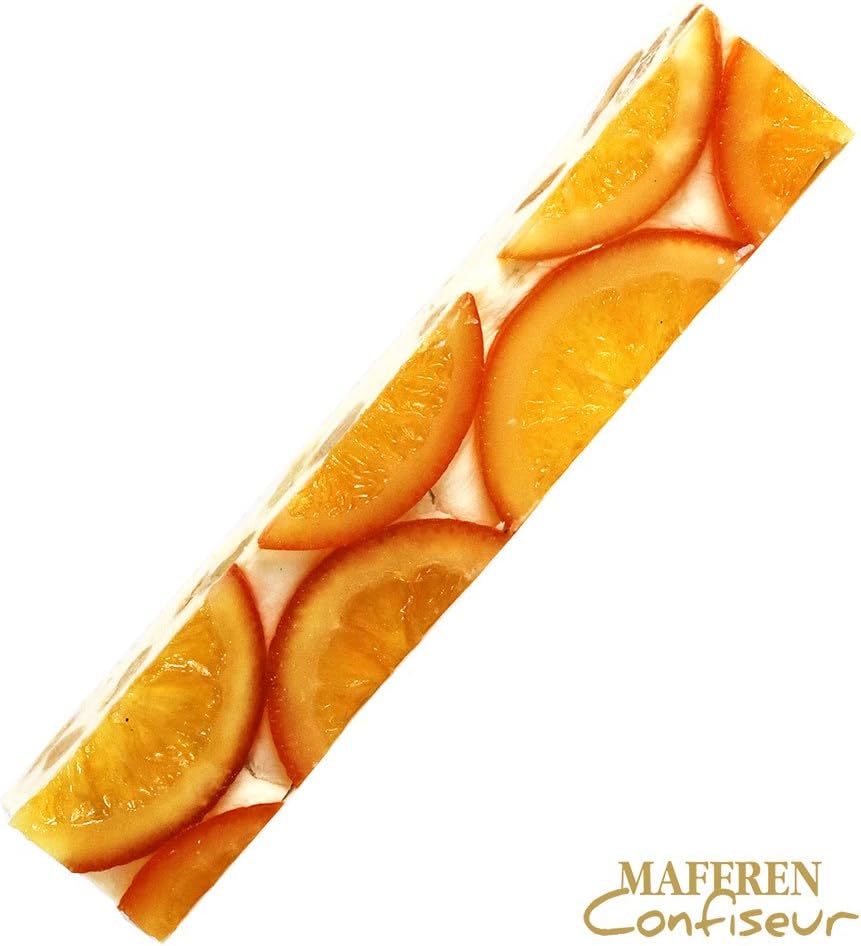 Soft White Nougat Candy Bar with Candied Orange Slices and Almonds | Handcrafted in France by Maffren | 100 Gram