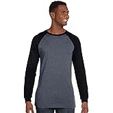 Bella + Canvas Men's Jersey Long-Sleeve Baseball T-Shirt S DEEP HEATHR/ BLK