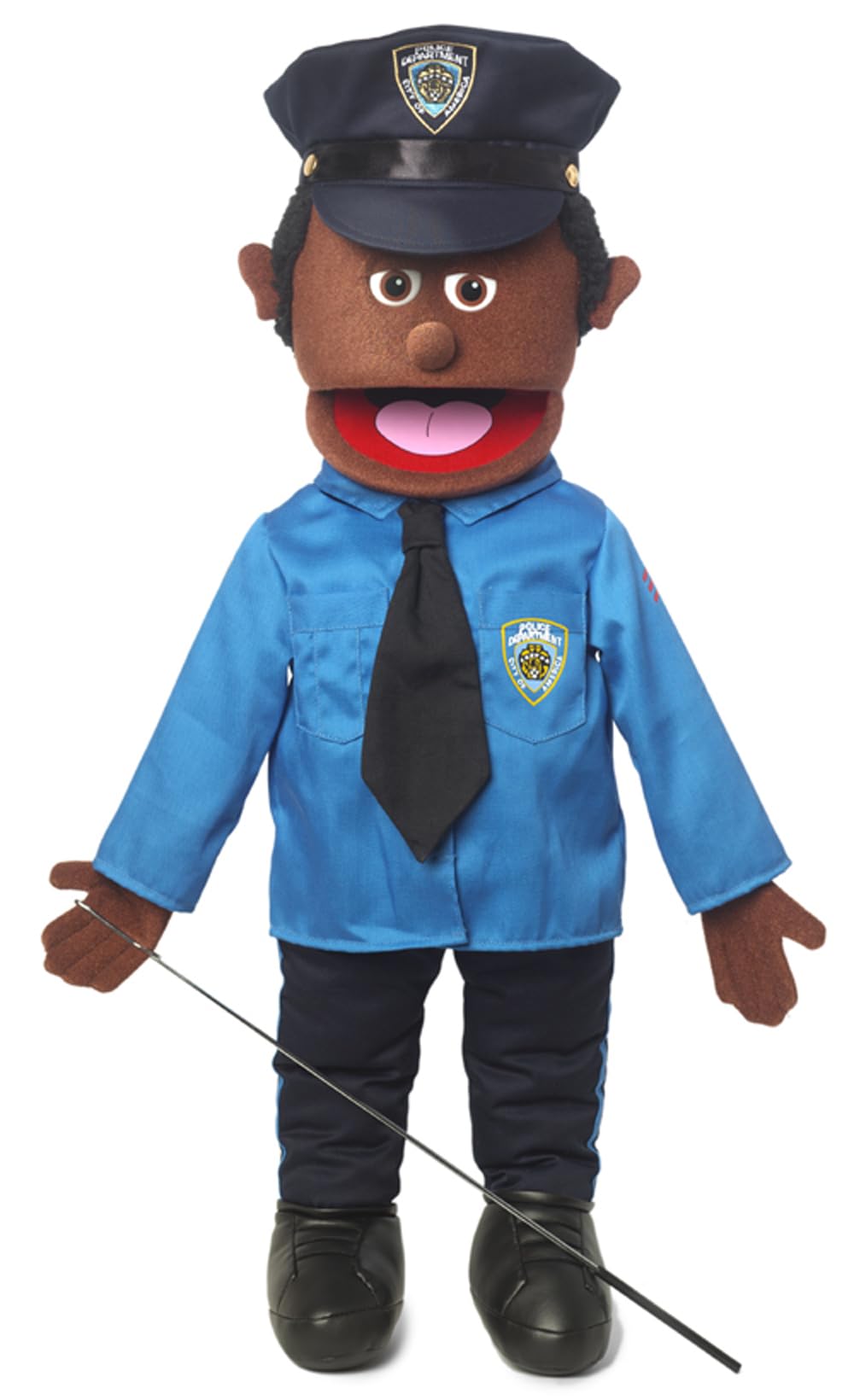 Policeman, Black Male, Full Body, Ventriloquist Style Puppet, 65cm