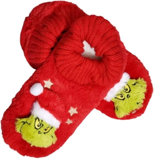 The Grinch Slipper Socks Dr Seuss Red Soft Plush Footlet Ladies