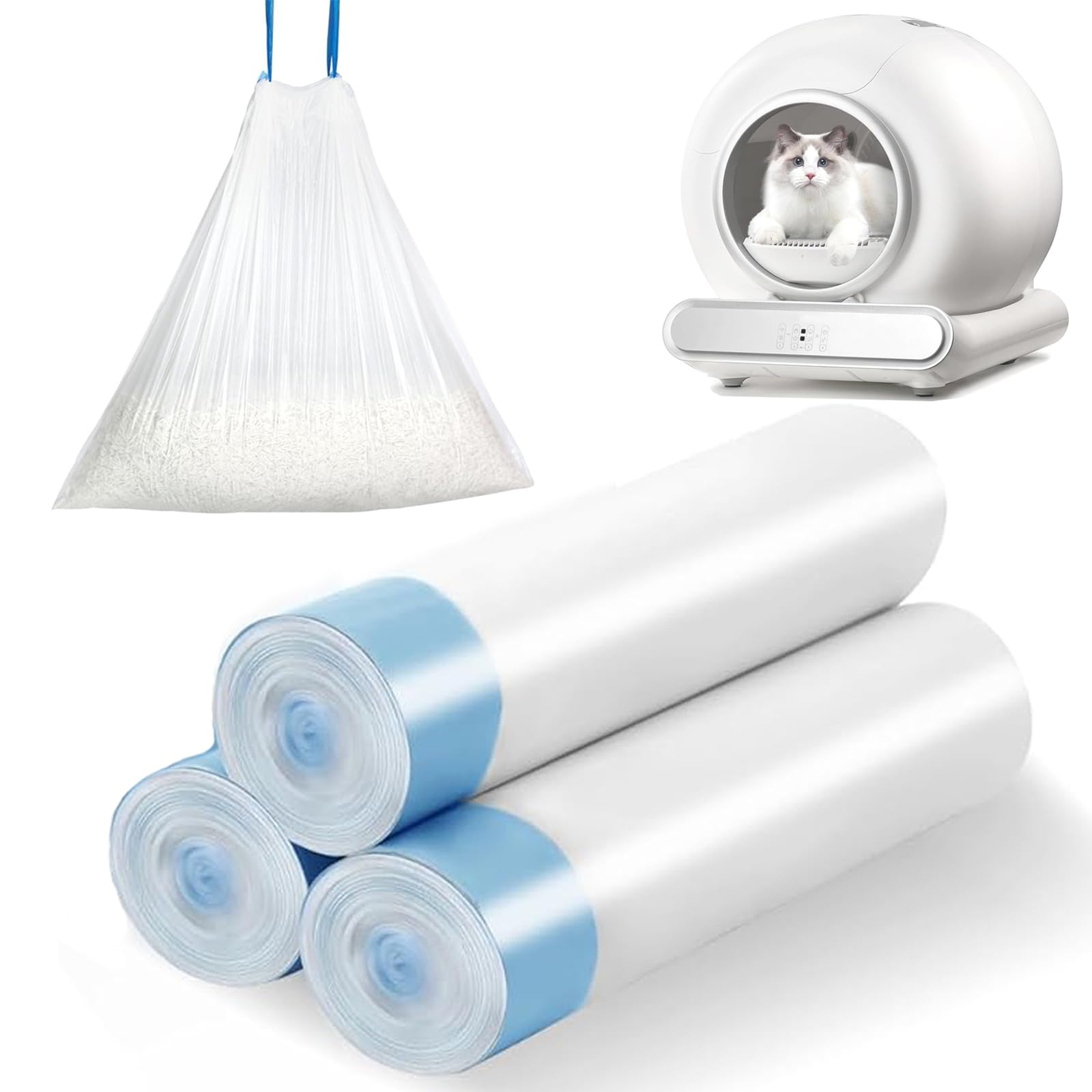 Cat Litter Bags for Self Cleaning Cat Litter Box, with Carry Handle, Durable, Tear Resistant, 3 Rolls