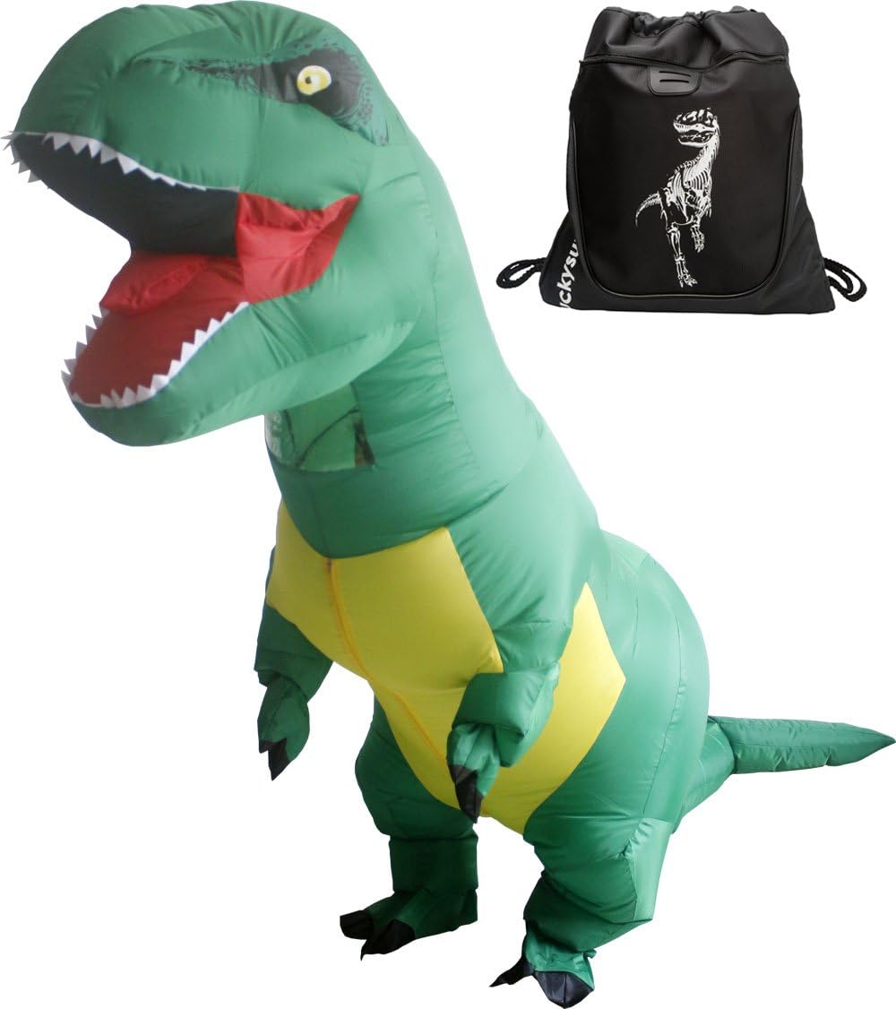 LUCKYSUN Adult Dinosaur Shape Inflatable Costume T-rex Pterosaur Scale with Exclusive Drawstring Bag Green