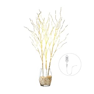 Hairui Lighted White Birch Willow Branches with Fairy Lights Decor 32in 150LED, Pre lit Artificial Twig Tree Branch Lights for with Timer for Indoor Home Decoration Plug in 3 Pack (Vase Excluded)