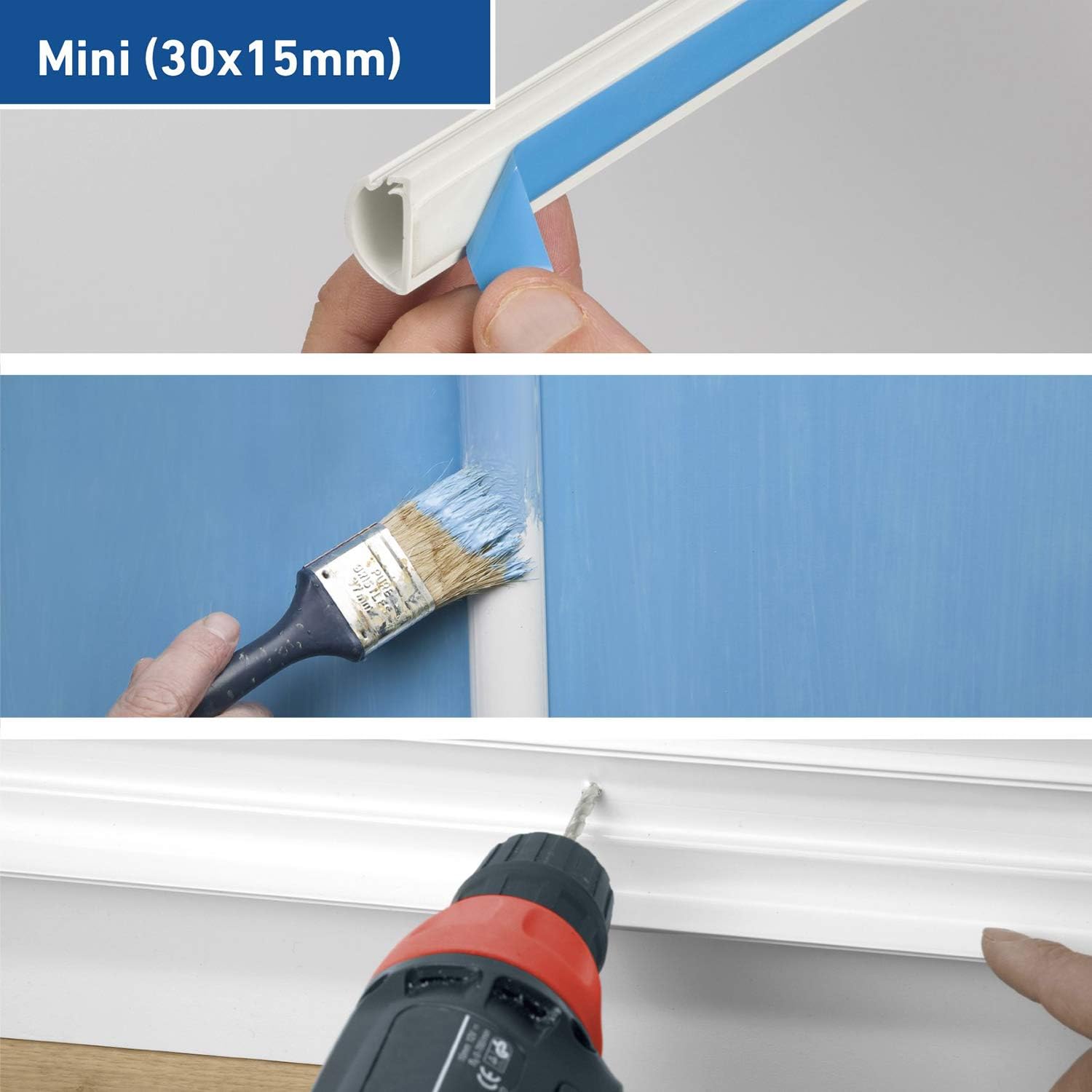 D-Line Mini Cable Trunking, Half Round Cable Cover, Paintable, Self-Adhesive Wire Cover, Hide TV Wires, Cable Management - Image 5
