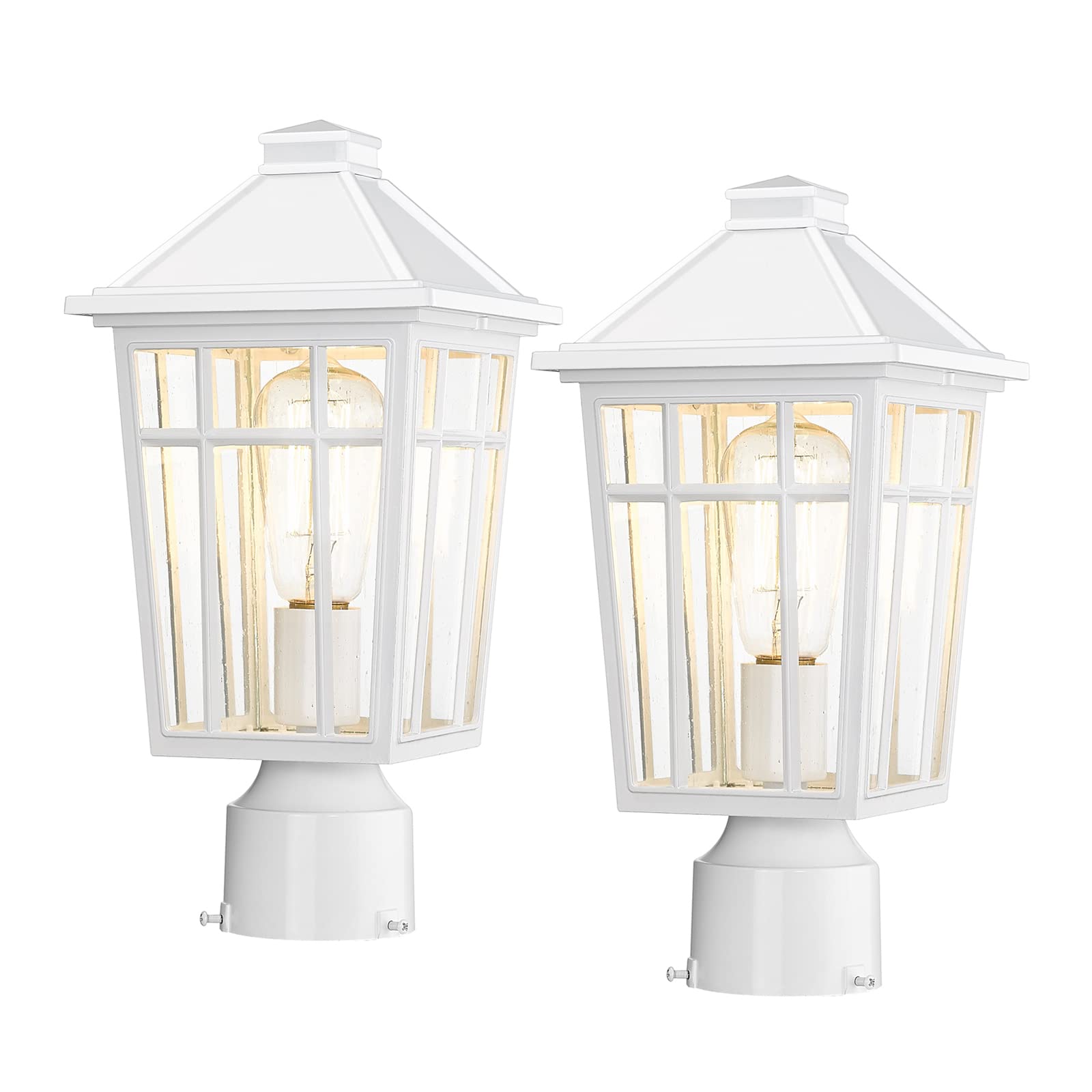 Photo 1 of Darkaway Outdoor Post Lights Lamp Post Light Fixture, Waterproof Aluminum Housing with Glass, Fence Post Deck Lighting for Garden, Patio, Pathway (2 Pack, White)