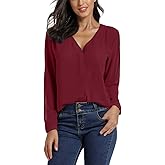 EXCHIC Women's Casual V-Neck Chiffon Blouse Shirts Long Sleeve Tunic Top Shirt