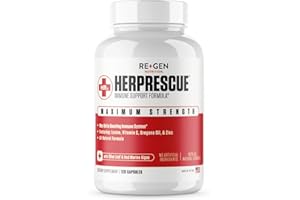 Re+Gen Nutrition HERPRESCUE Outbreak Support Supplement, Cold Sore Care for Adults, Natural Capsules w/Zinc, Vitamin C, & L lysine Amino Acid for Immune Health, 120 Capsules