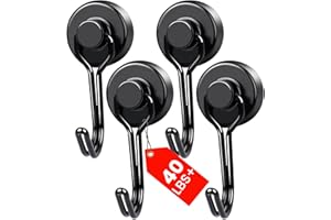 MIKEDE Magnetic Hooks 4 Pack, 40Lbs Heavy Duty Neodymium Magnet Hooks Black Magnetic Swivel Hooks for Hanging, Rust Proof Strong Magnets with Hook Magnetic Metal Hanger for Storage