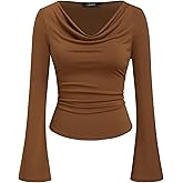 CIDER Cowl Neck Long Sleeve Blouse Bell Sleeve Going Out Casual Top
