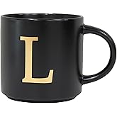 COLLECTIVE HOME - Monogram Ceramic Mugs, 15 oz Golden Initial Black Coffee Cups, Elegant Alphabet Tea Mugs, Elegant Personalized Mug with Gift Box, Unique Mug with Double Side Capital Lette (L)