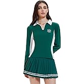 IUK Women's 2 Piece Tennis Skirt Set Long Sleeve Golf Outfit - Half Zip Sweater & Pleated Skort - Winter Active Wear Clothing