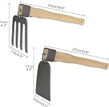 GOYADA Garden Digging Hoe and Rake Set 2 Pack with Wooden Handle view 2