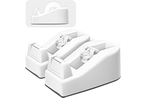 2-Pack Desktop Office Tape Dispenser, Fits Standard 1-Inch Core Tapes, Weighted Non-Slip Base, Sharp Metal Blade, Smooth Cutt