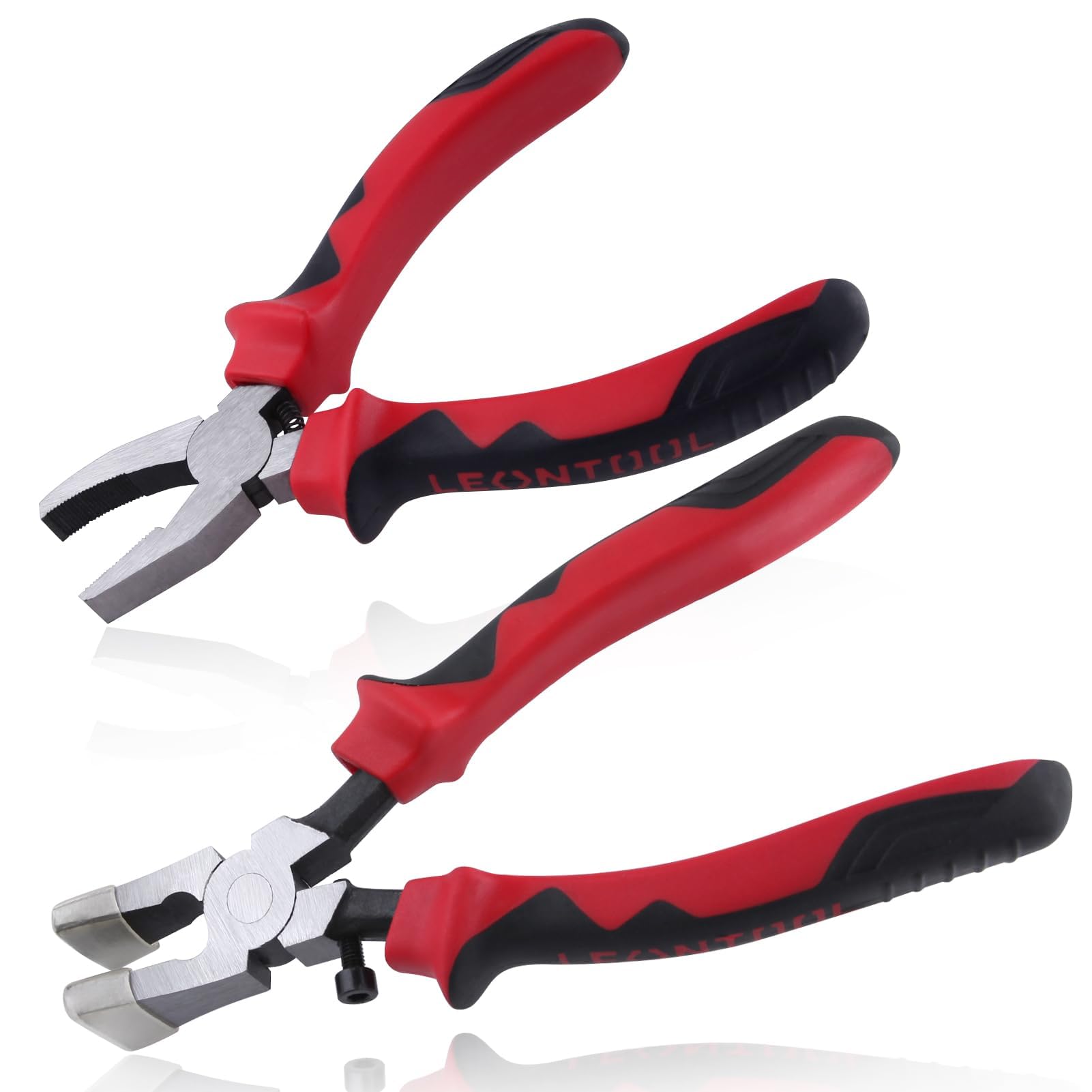 LEONTOOL 2-in-1 Glass Cutting Tool Kit - Running Pliers & Grozer Pliers with Rubber Tips for Key Fob Hardware Install & Stained Glass Work
