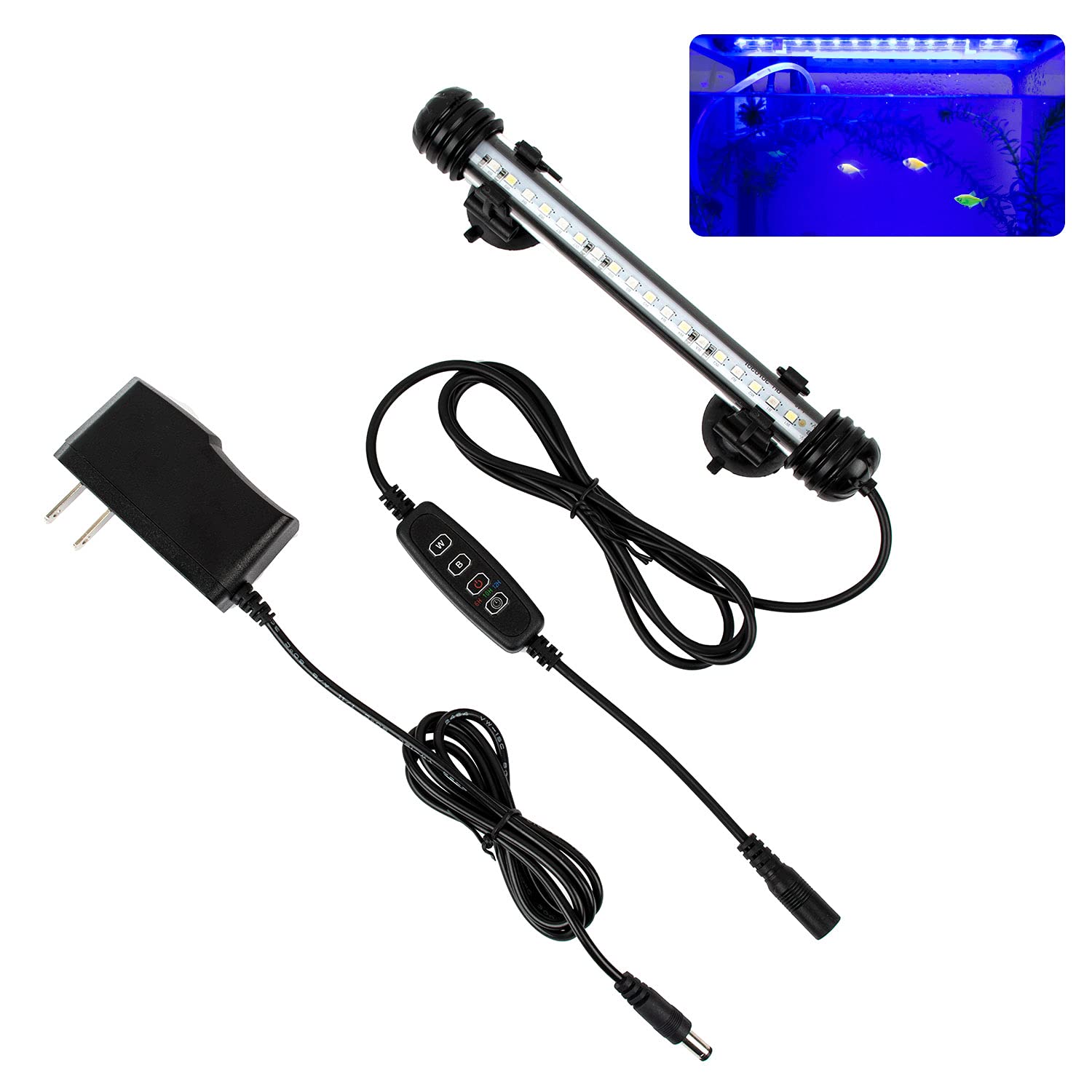 iKefe 19cm White & Blue Submersible LED Aquarium Fish Tank Light with Timer/Dimmable Underwater Fish Tank Aquarium LED Lights Fixture for Saltwater Freshwater Fish, Plant Grow, Coral Reef Decorations