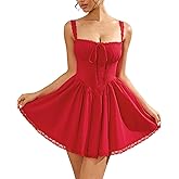 Womens Summer Floral Mini Dress Square Neck Tie Front Lace Spliced Ruched Backless Casual Party Graduation Short Dresses