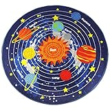 HUAHOO Kids Round Rug Solar System Learning Area Rug Children's Fun Area Rug - Non Slip Bottom (NASA Stars, 31
