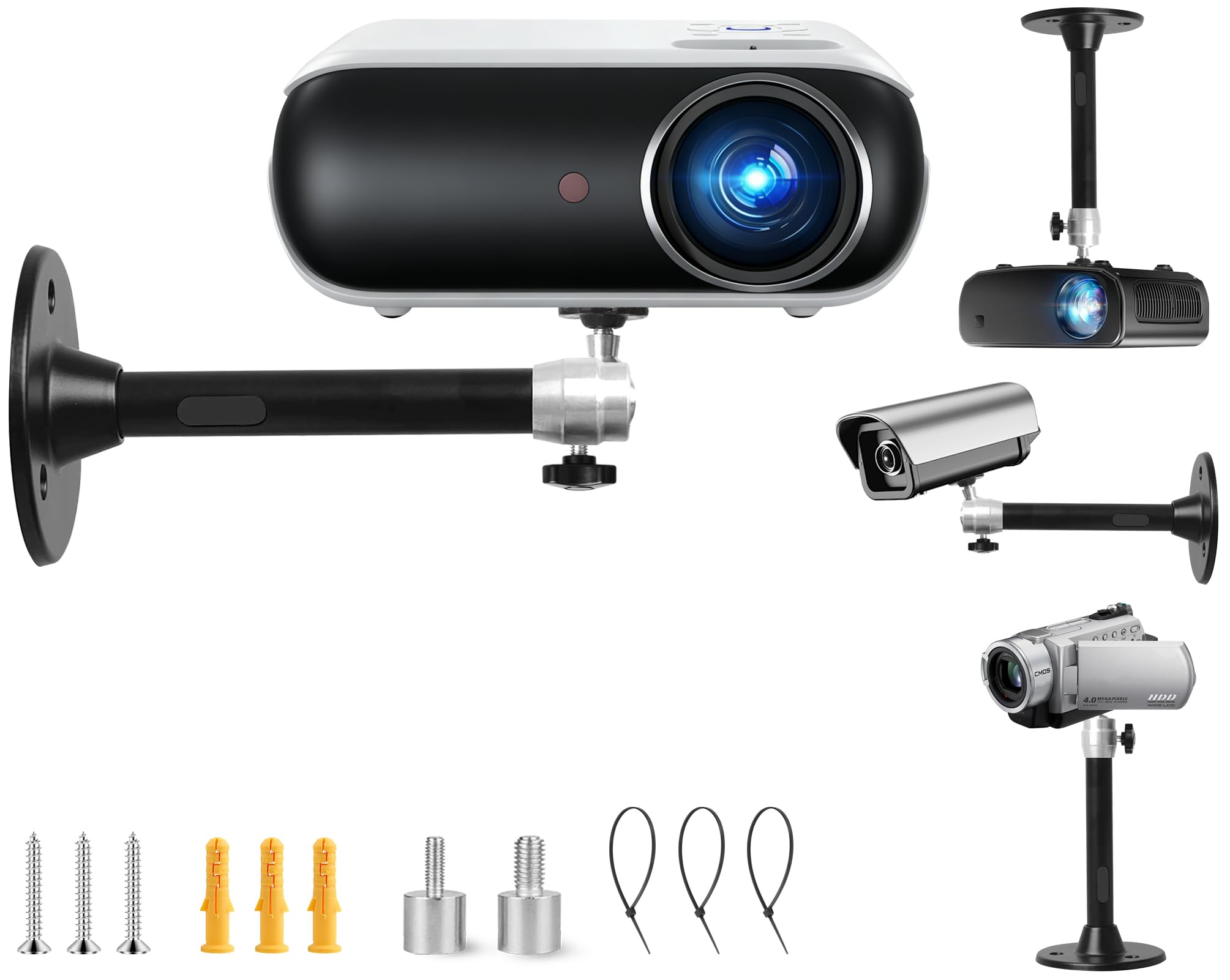 Photo 1 of 2-Be-Best Mini Projector Wall Mount Stand Black 7.9 in / 20 cm 360° Adjustable Projectors Wall Ceiling Mounts Hanger Holder for LED LCD Video Projectors Camera Office Home School