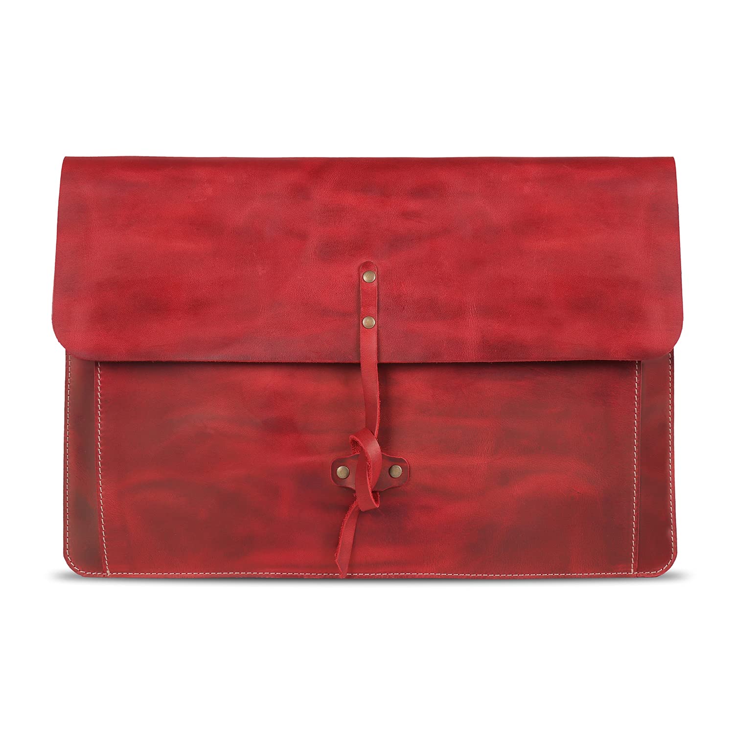 Londo Real Grain Leather MacBook Pro Case with Front Pocket & Flap Closure (Red, 15-16 Inches)