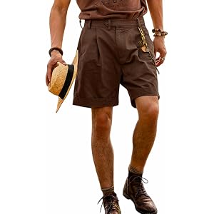 Relaxed Fit Mens Cotton Pleated Shorts Cuffed Cargo Casual Outdoor Daily Wear Shorts Pockets