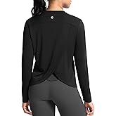 SANTINY Women's Lightweight Long Sleeve Workout Tops Split Back Gym Running Hiking Athletic Shirt Quick Dry UPF 50+ Sun Shirt