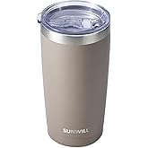 SUNWILL Travel Coffee Tumbler 20 oz, Insulated Mug with Lid, Stainless Steel Cup for Outdoor, Powder Coated Taupe