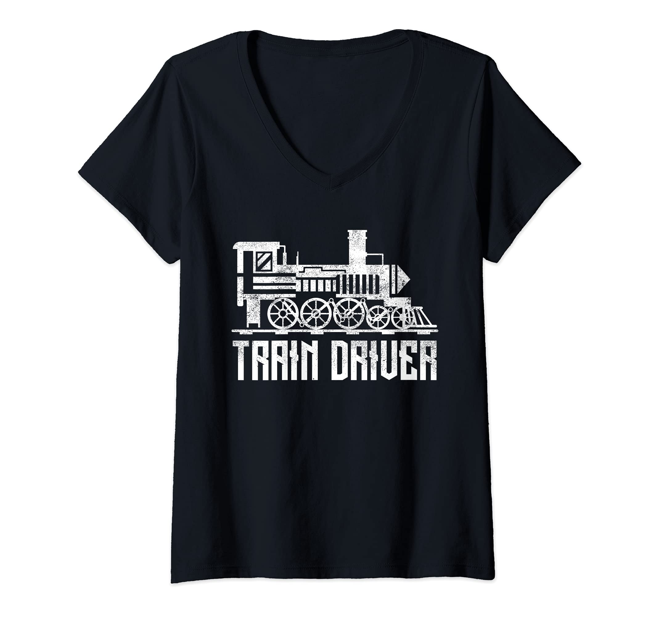 Womens Train Driver Train Fanatic Engineer Train First Car Driver V-Neck T-Shirt