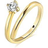 ANAZOZ Adjustable Rings for Women, S925 Sterling Silver Open Chunky Gold Band Rings for Women with Zirconia