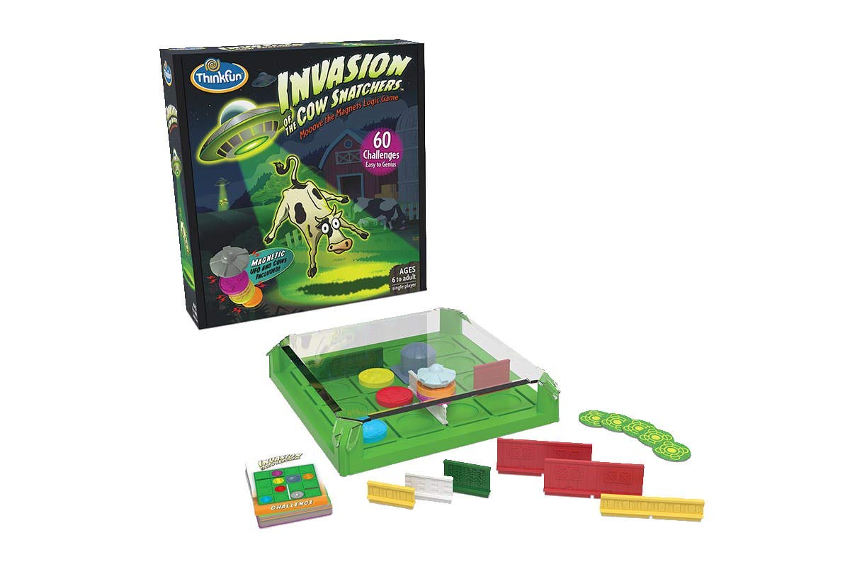Think Fun Invasion of the Cow Snatchers STEM Toy and Logic Game for Boys and Girls Age 6 and Up - A Magnet Maze Logic Puzzle, Multi, (1021)