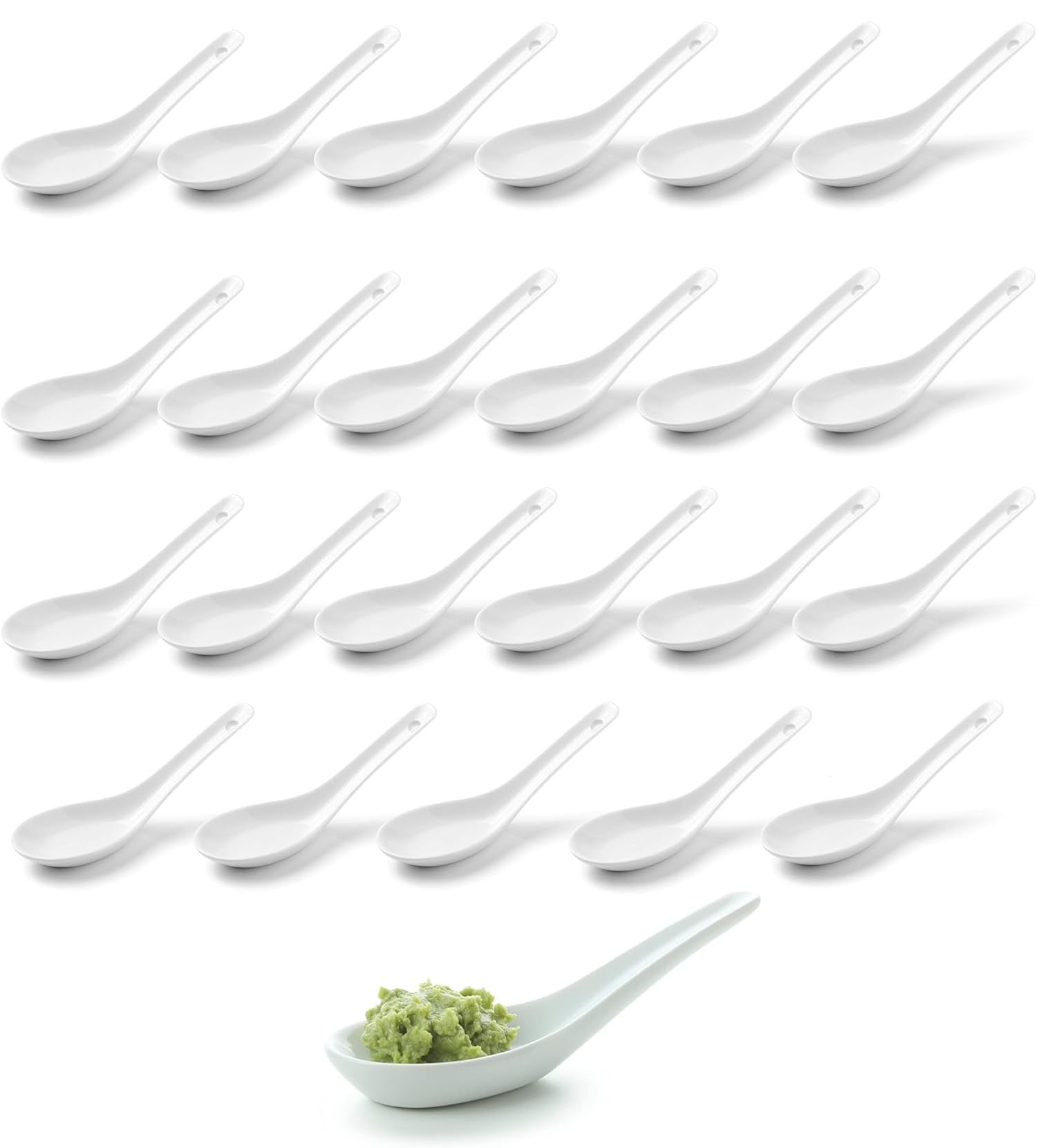 Provance Porcelain Asian Rice Spoons Cutlery, 24 x Spoons, White, Ideal for Rice Bowls, Appetizers, Desserts, Restaurant, Kitchen Use