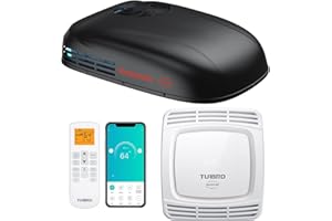 TURBRO Inverter 13.5K BTU RV Air Conditioner with Cooling and Heat Pump, Non-Ducted Low-Profile Rooftop Unit, Quiet Operation, WiFi & Remote Control, LED Atmosphere Light, Black