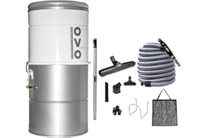 OVO 700 Airwatts Large and Powerful Central Vacuum System, Hybrid Filtration (with or Without Disposable Bags) 25L or 6.6 Gal, 35 ft Deluxe Accessory Kit Included