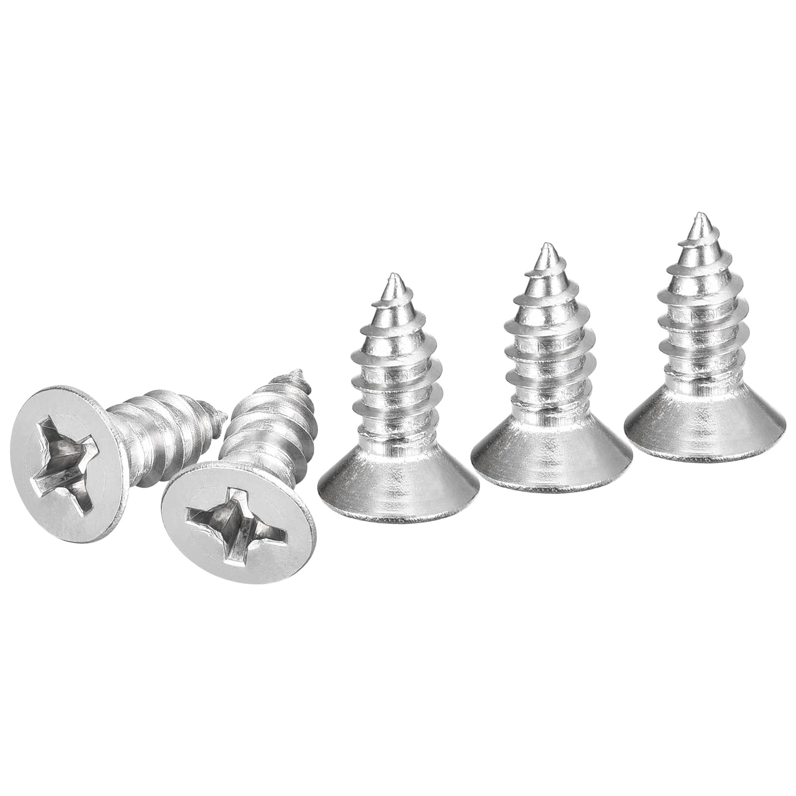 DTGN 50Pcs #14x5/8" Flat Head Wood Screws, 304 Stainless Steel Phillips Self Tapping Screws - Good for Woodworking, Furniture - Silver